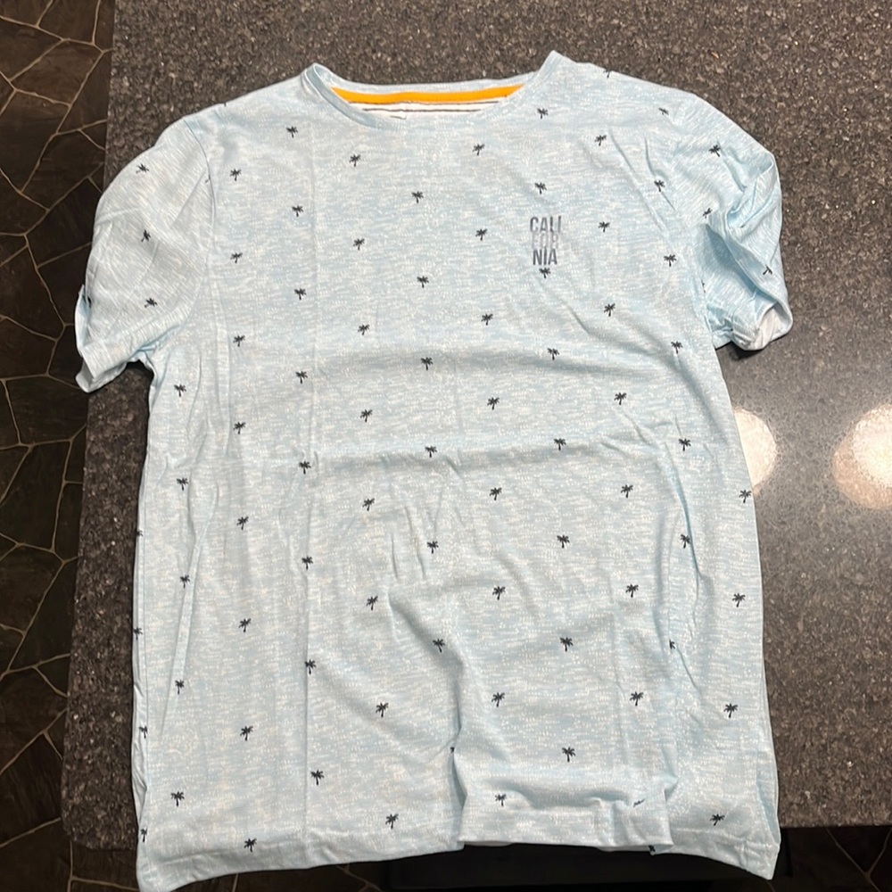 Like new, worn once powder blue t shirt with palm trees
